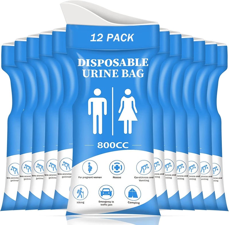 DIBBATU Disposable Urine Bag, 12/24 PCS Pee Bags for Travel for Women/Men, 800ML Emergency Portable Urinal Bag and Vomit Bags, Unisex Urinal Bag for Camping, Traffic Jams, Pregnant, Patient - Image 1
